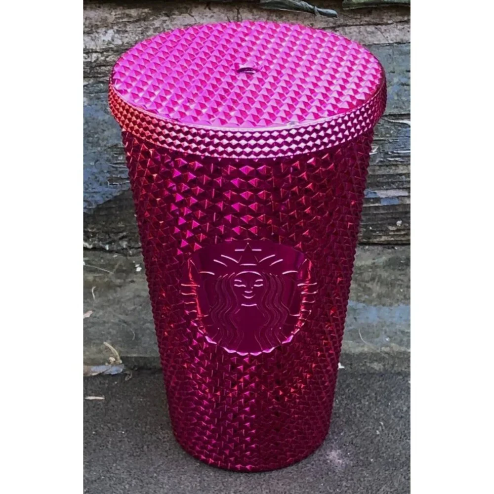 Starbucks Christmas 2022 Grande Sangria 24 oz Metallic Pink Studded Tumbler - Picture 2 of 8